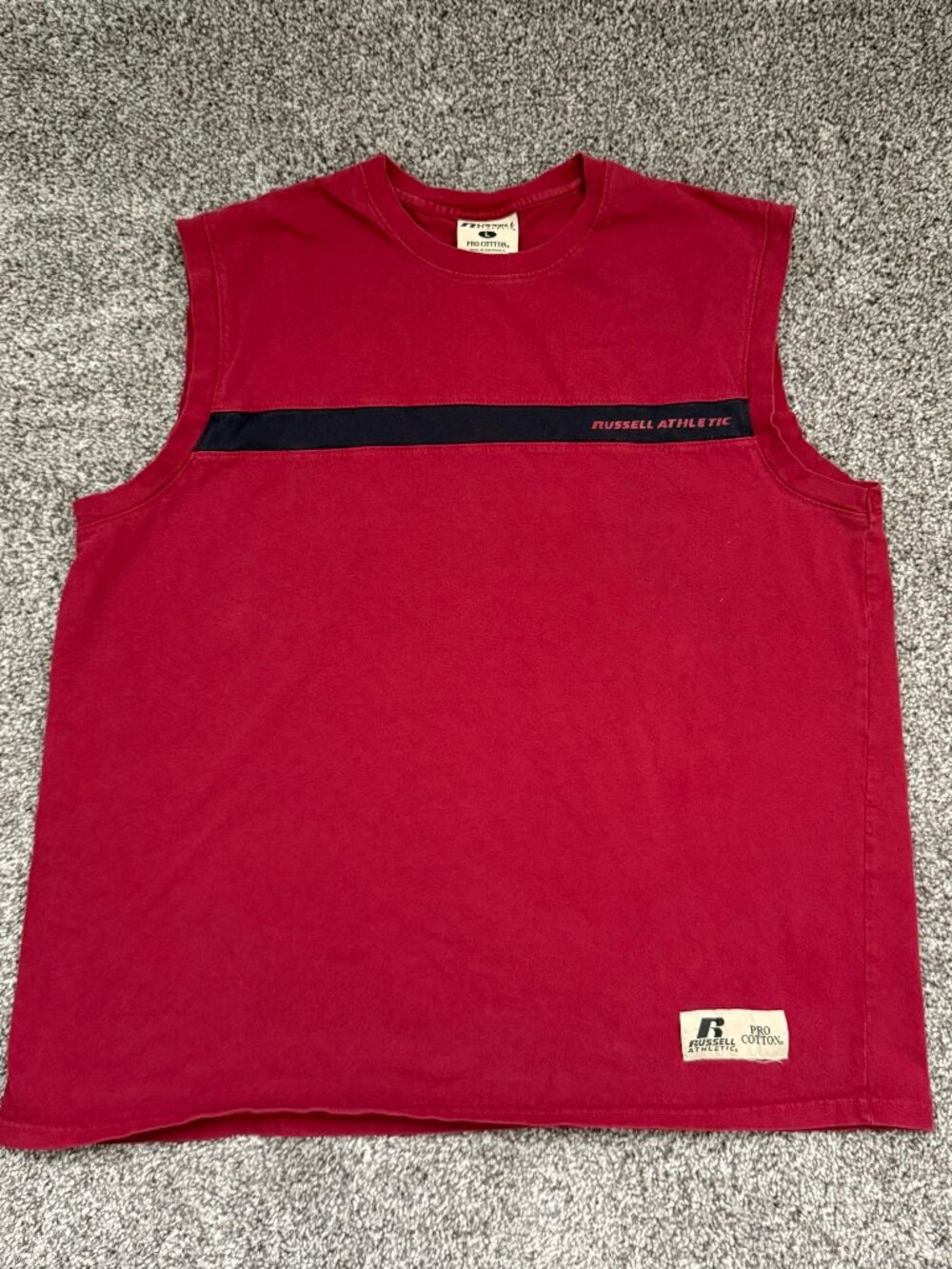 90s Vintage Russell Athletic Pro Cotton Tank Top Red Black Men's L
